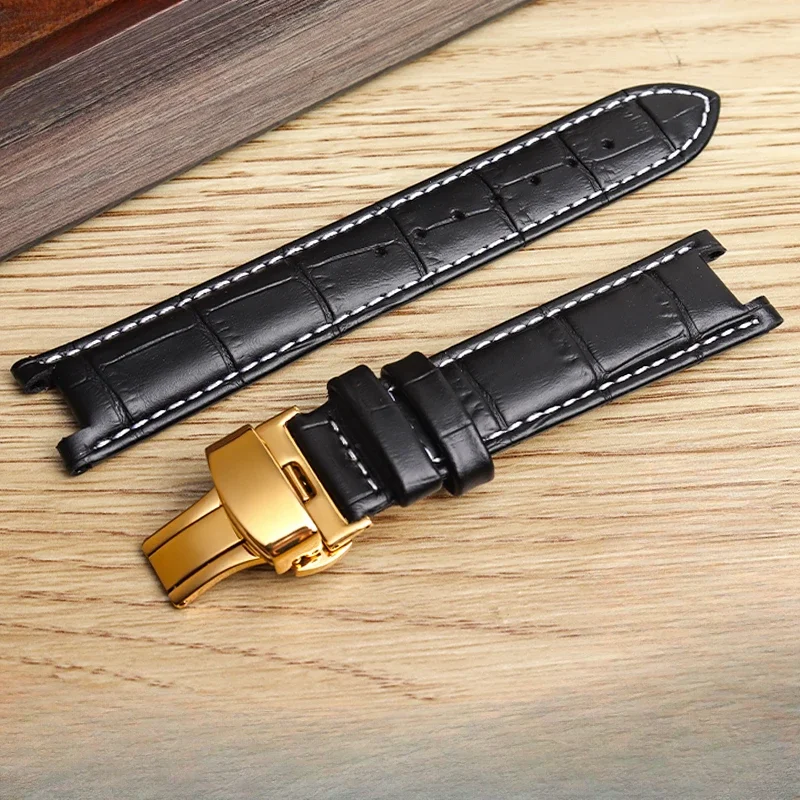Pulseira de relógio de couro genuíno, fivela borboleta dourada, pulseiras de relógio côncavas, ajustável para Gucci Guess Ya136 Ya133309, 20mm, 22mm