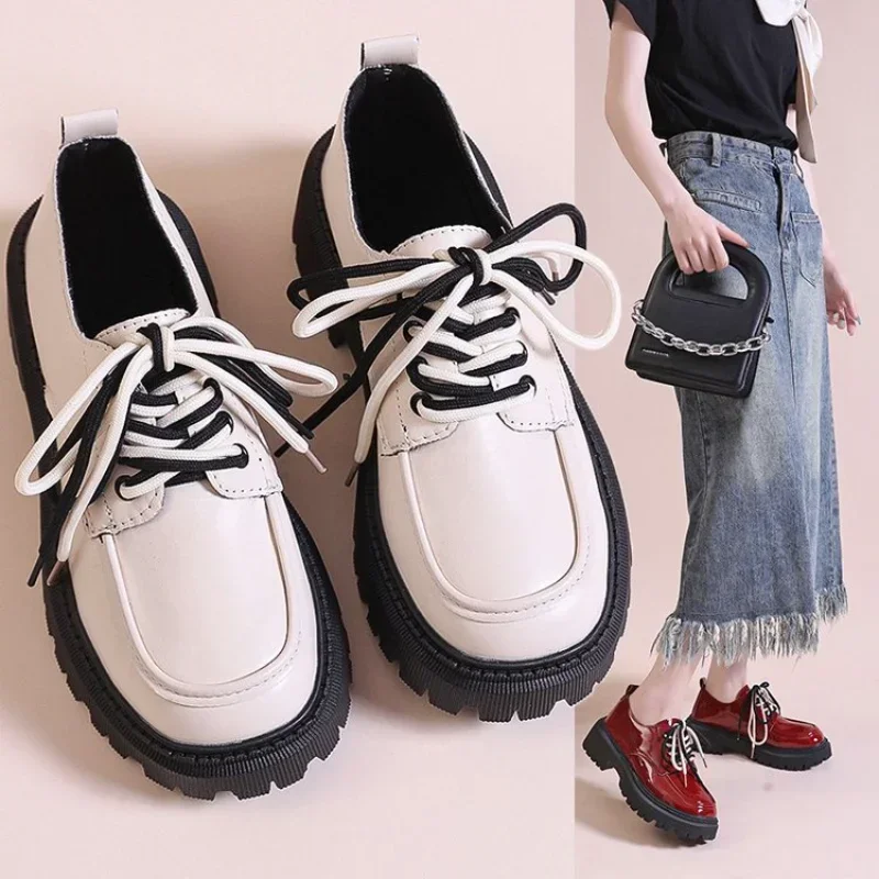 Women Shoes Autumn Round Toe Black Flats Loafers With Fur Casual Female Sneakers Ladies' Footwear Oxfords Clogs Platform Fall Cr