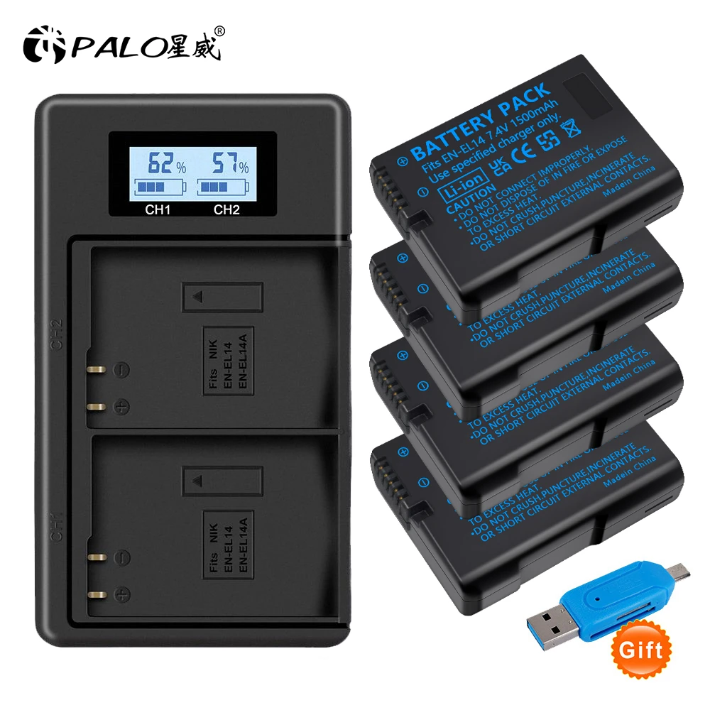 EN-EL14 EN-EL14A ENEL14 EN EL14 Battery for Nikon D3100 D3200 D3300 D3400 D3500 D5600 D5100 D5200 P7100 P7200 P7800+LCD Charger