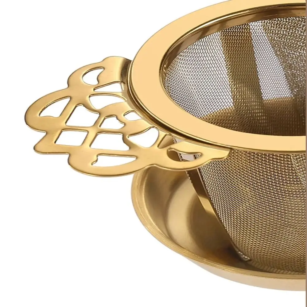 Double-layer Double Ear Tea Infuser Fine Mesh Stainless Steel Tea Strainers Large Capacity with Tray Coffee Filter Sieve