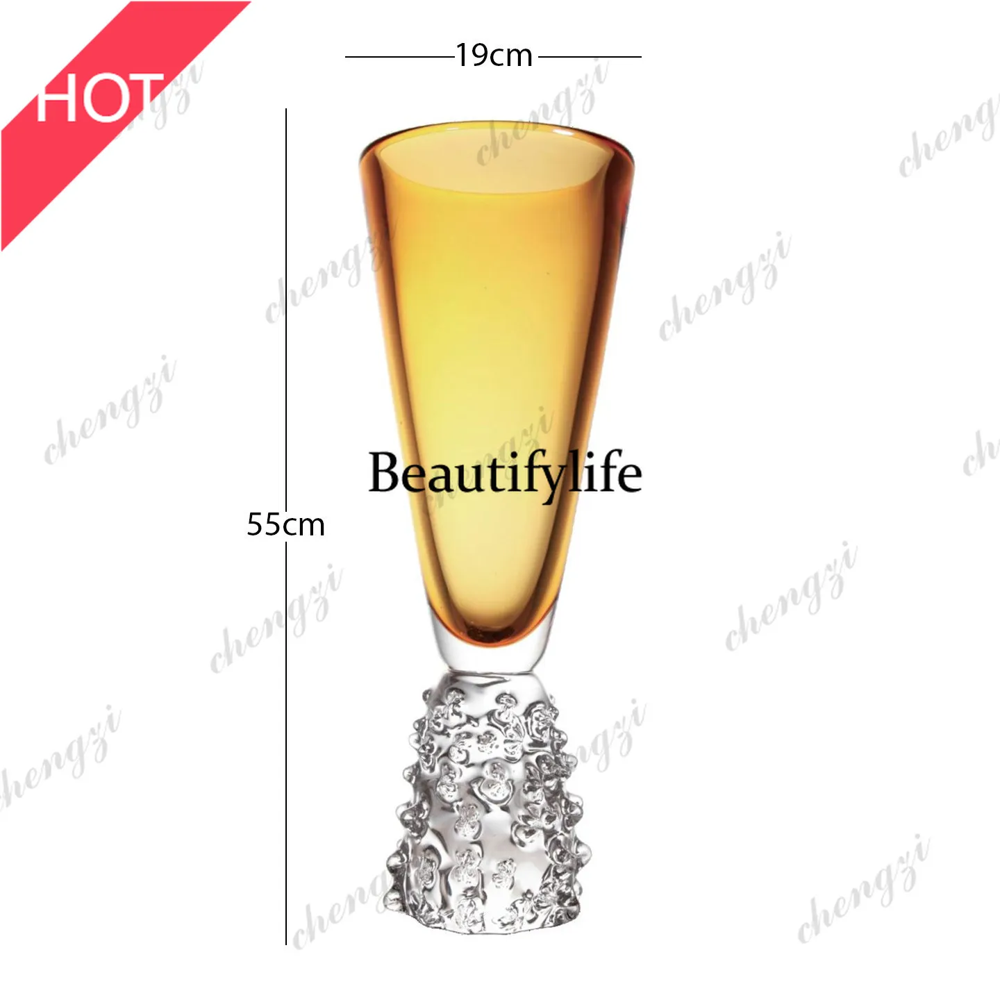 M45 Light luxury amber tall wine glass vase ornament, flower arrangement, living room, coffee table, dining table, flower vessel