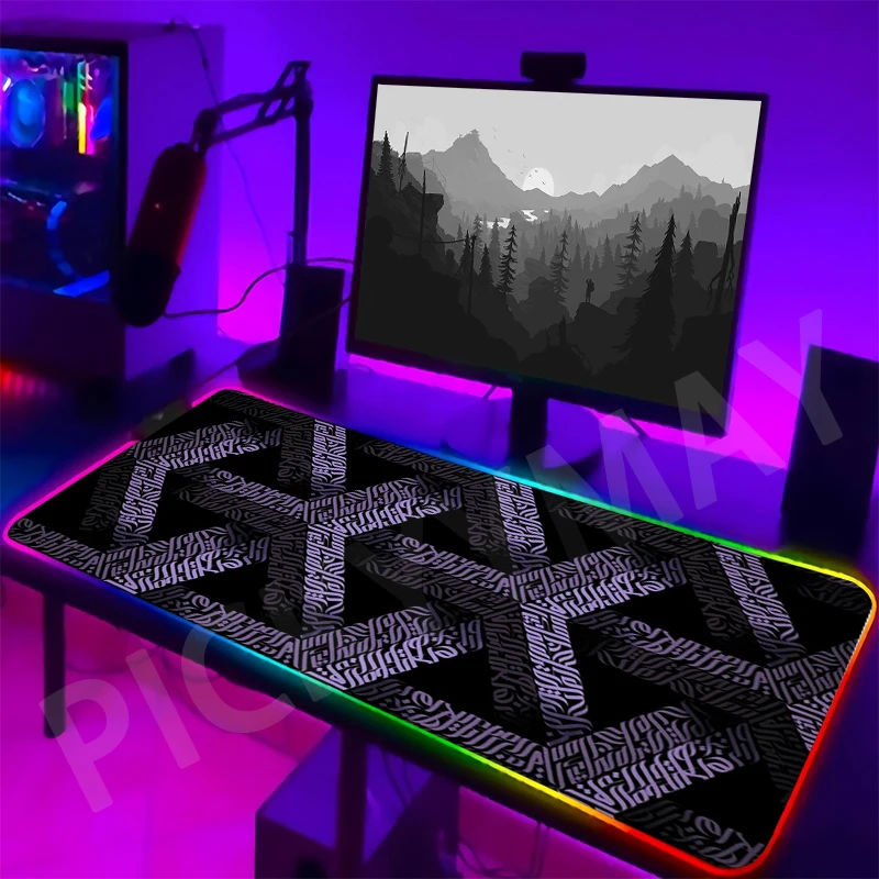Ancient Script Patterns RGB Mouse Pad Large Gamer Mousepads LED Desk Rug Mouse Mat Backlit Laptop Pads Luminous Keyboard Mats