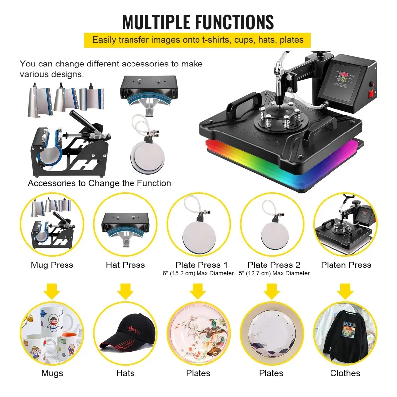

SucceBuy Combo Heat Press Machine 5/6/8 in 1 30*38CM 38*38CM Muntifunctional Sublimation Printer Transfer for Mug Hat Plate