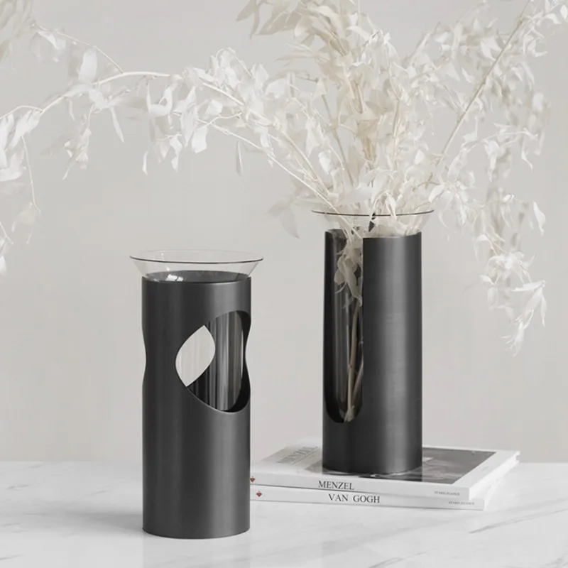 

Simple modern metal glass vase ornament, villa flower arrangement decoration, hotel and homestay soft decoration
