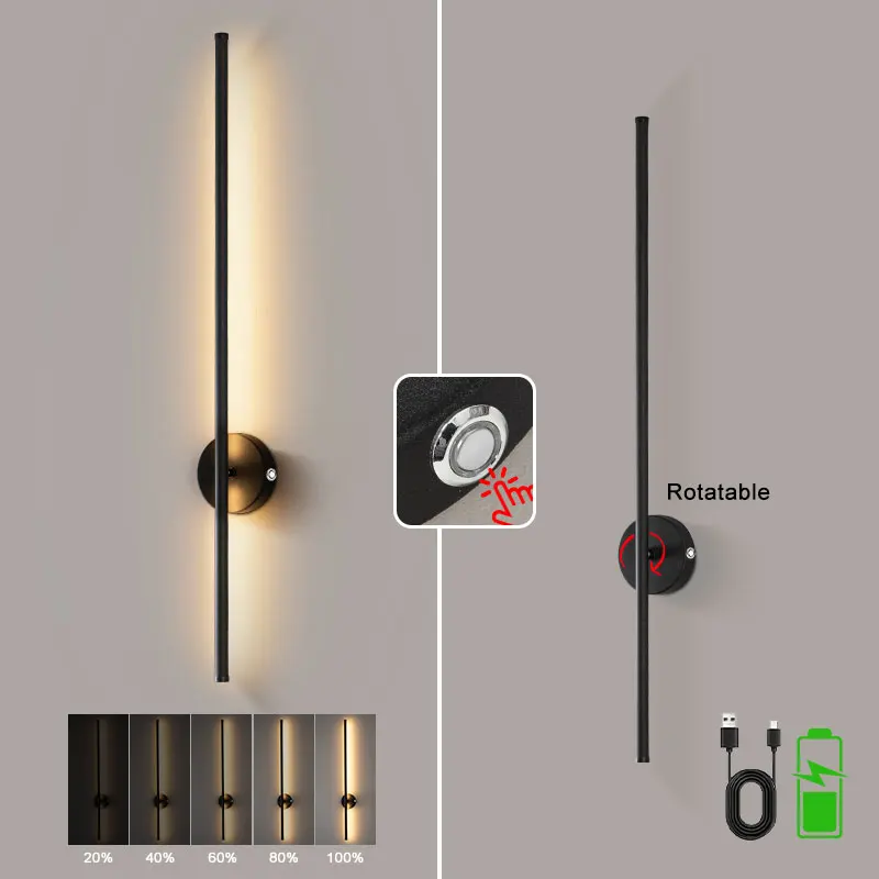 

Rechargeable Battery Operated LED Wall Lamps with Remote Control USB 3CCT Magnetic Wireless Touch Switch Dimmable Wall Lamps