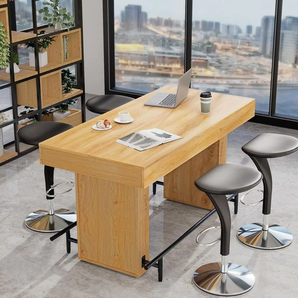 Farmhouse-Style 63 Rectangular Counter-Height Bar Table for 4-6, Suitable for Kitchen and Dining Area