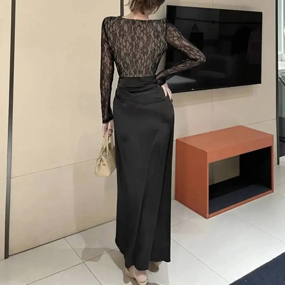 

Babyoung Sexy Lace Pullover Bodycon Mujer Robe U Neck Slim Waist Trendy Dresses New French Style Ruched Spice Elegant Dress