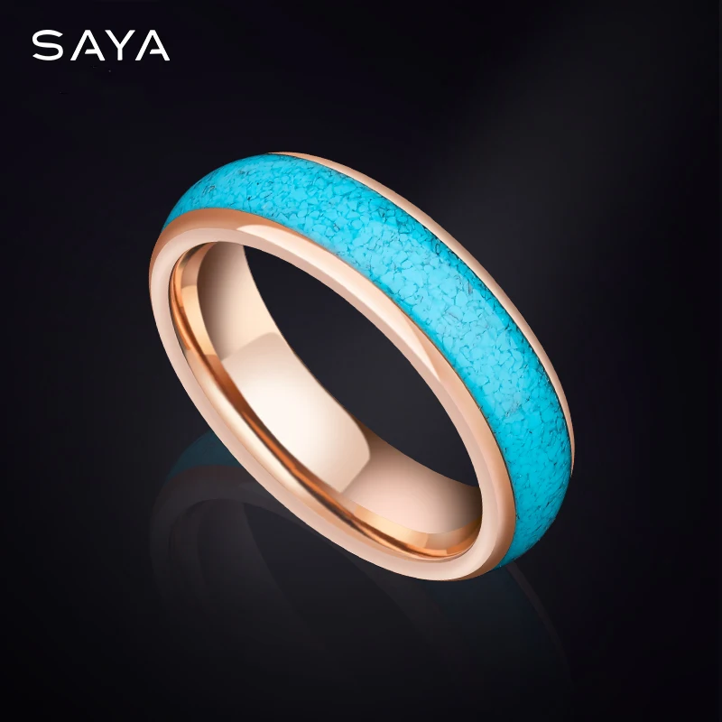 

Tungsten Couple Rings For Men and Women InlayTurquoise Personality Retro Gemstone Fashion Wedding Band,Customized