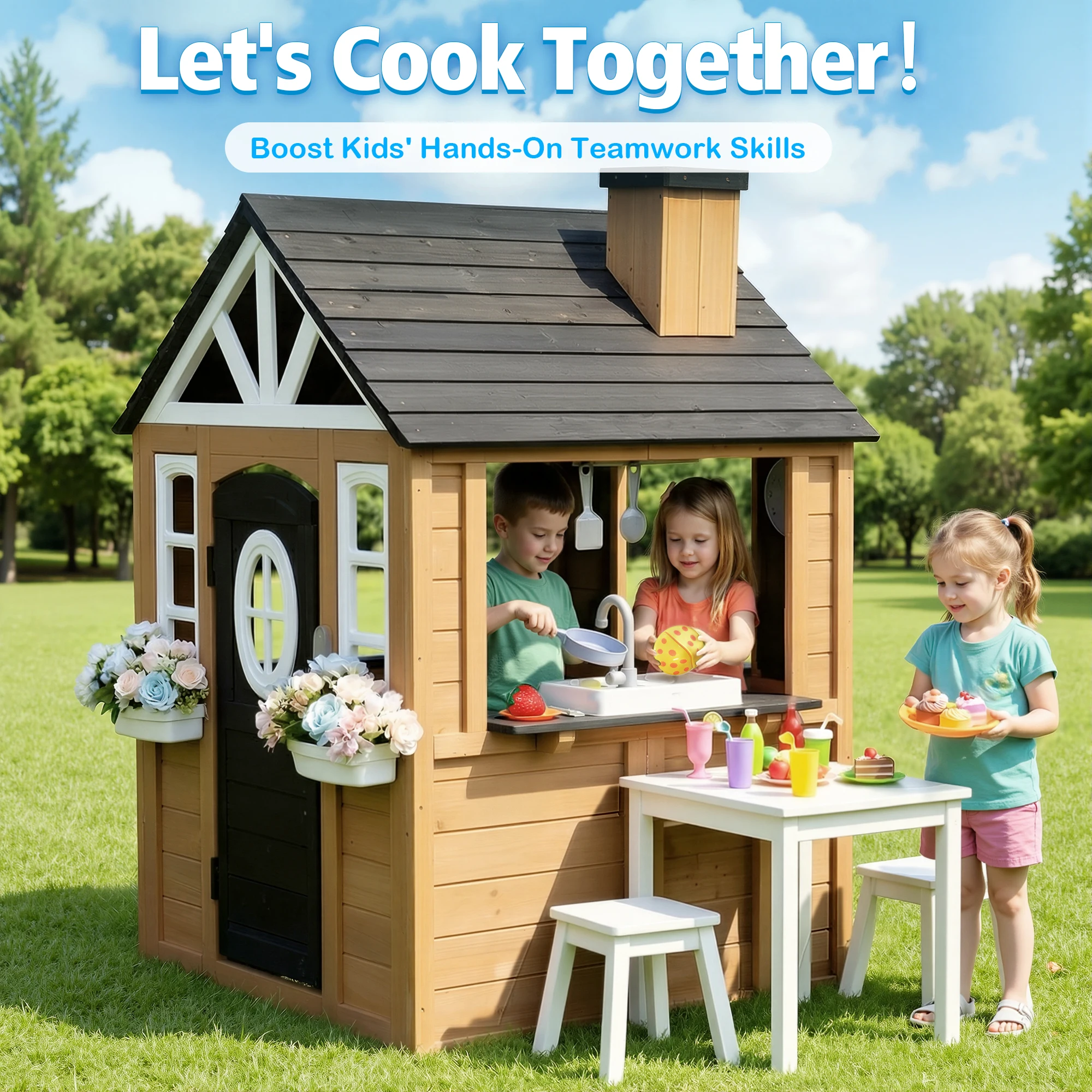 Kids Wooden Playhouse Outdoor - Kids Outdoor House With Kitchen recension och pris