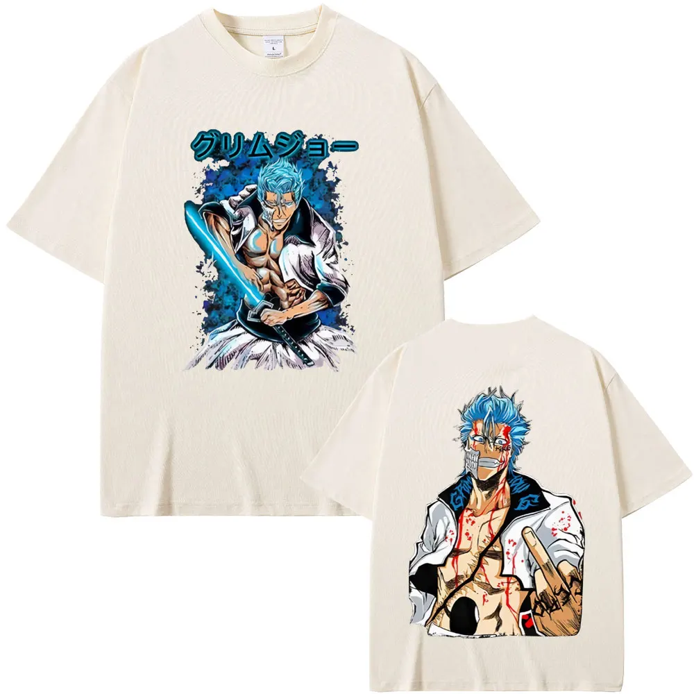 Anime Bleach Grimmjow Double Sided Print T-shirt Summer Men Women Casual Soft Cotton Oversized T Shirts Male Vintage Streetwear