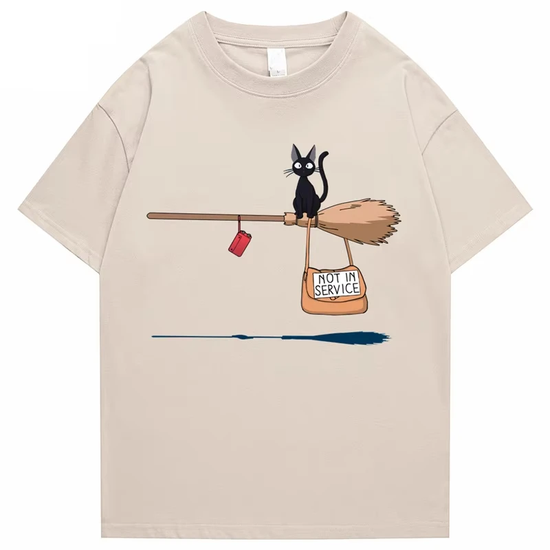 Cute Cats Are Not in Service Comic Print Men and Women Cartoon Soft T-shirts Fashion Round Neck T-shirts Retro Loose T-shirts