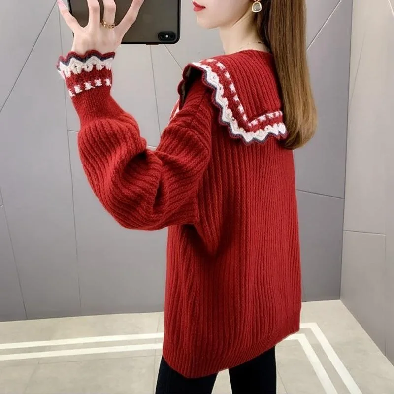 Suéter de punto para mujer, abrigo de estilo coreano, moda 2025, nuevo en prendas de punto, ropa de oficina, cárdigan rojo ligero Vintage de tendencia novedosa para mujer