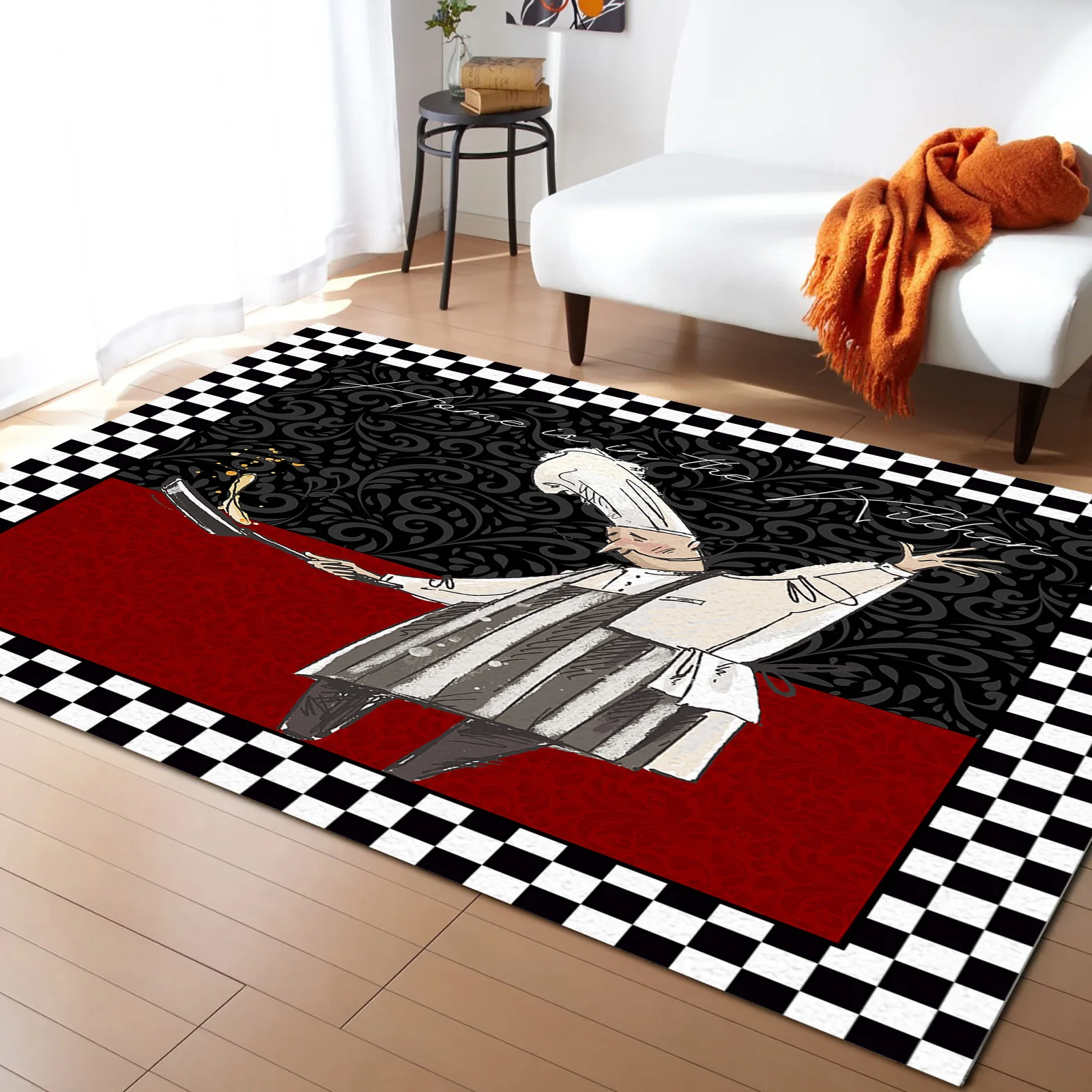 

Black Checkered Kitchen Food Retro Carpet Area Rug Children's Room Living Room Bedroom Large Rug Home Play Decoration Floor Mat