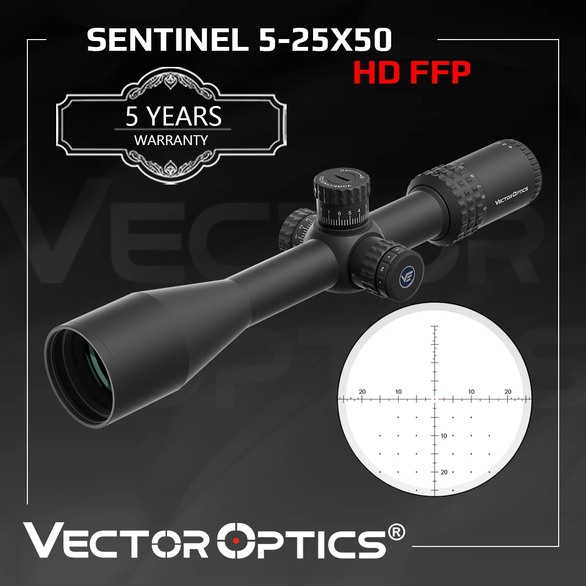 

Vector Optics Sentinel 5-25x50 FFP Riflescope With High Definition Lanthanum Lens,Zero Stop Function,For Mid&Long-range Shooting