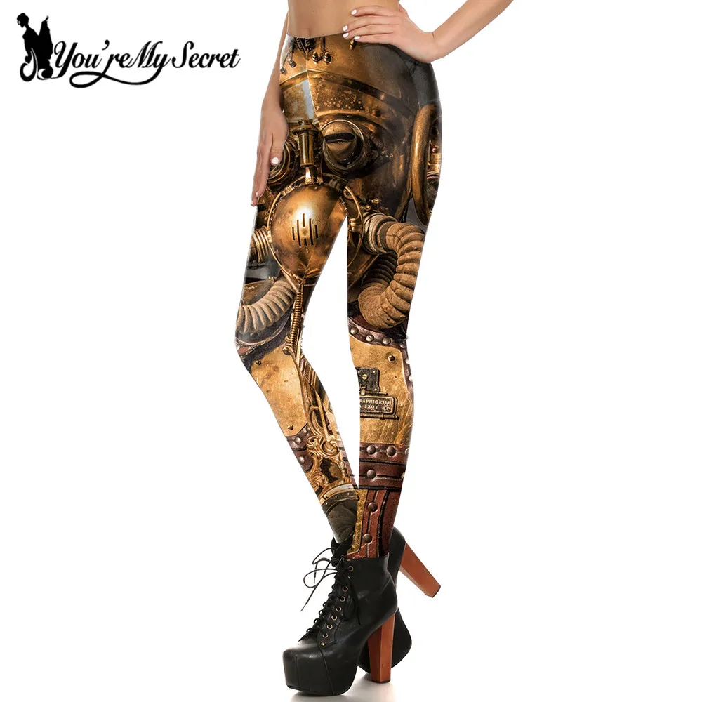 [You\'re My Secret] Women Leggings Vintage Punk Gear Printing Gothic Style Yoga Pants High Waist Energy Workout Leggings Trousers