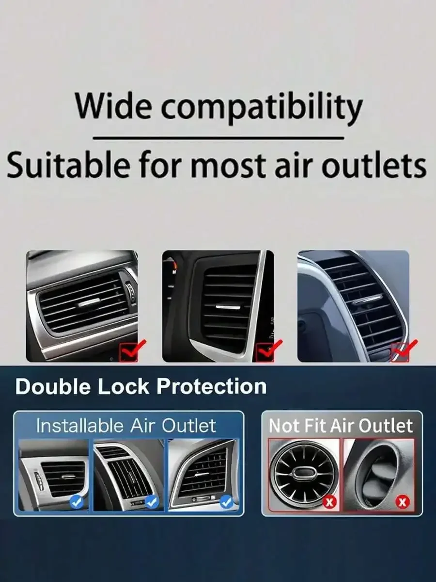 

15W Universal Magnetic Wireless Car Phone Mount: Dual-Lock Air Vent Fit, Strong Suction, One-Click Install, Fast Charge For