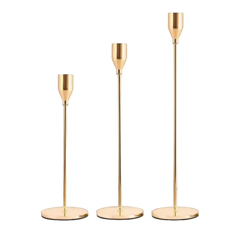 A45U 3Pcs Metal Candle Holders Simple Golden Wedding Decoration Bar Living Room Decor Home Decor Candlestick