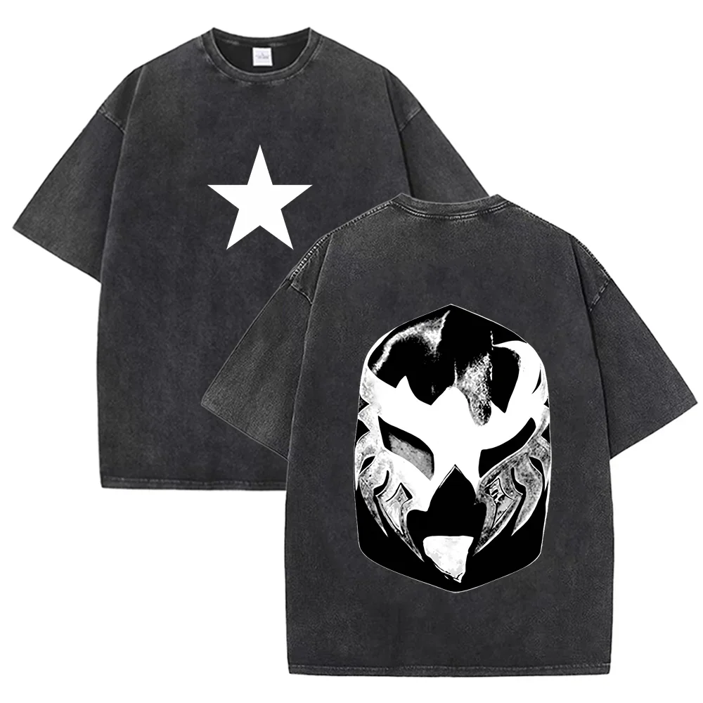 2026 Vintage Washed Black Five Point Star Graphic T Shirt Minimalist Simple Print Oversized Casual Short Sleeve Tee