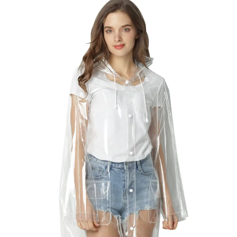 New EVA Transparent Waterproof Women Poncho Raincoat Windproof Clear Biker Men Rain Coat With Hood Brim Outdoor Jacket Rainwear