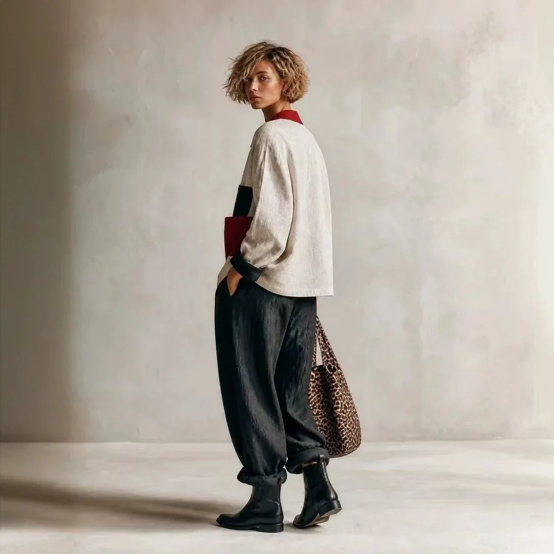 Women Linen Blend Color Block Patchwork Jacket Lapel Long Sleeve Button Front Loose Casual Shirt Coat Multi Pockets Streetwear O