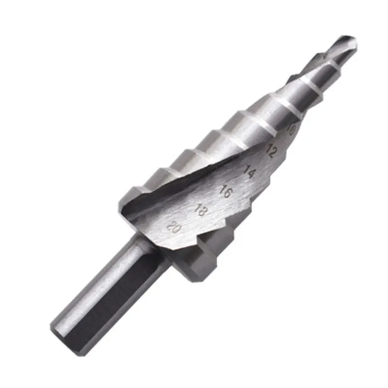 Broca de paso de flauta recta HSS de 3-12mm, 4-12mm, 4-20mm, cortador de agujeros de Metal y madera plateada, juego de herramientas de corte