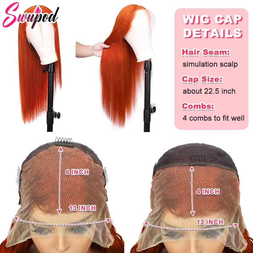 Remy 200 Dichtheid Transparant 13X6 Hd Lace Frontale Pruik Rechte Kanten Pruiken Menselijk Haar Gember Oranje Zwarte Pruik Witout Lijm
