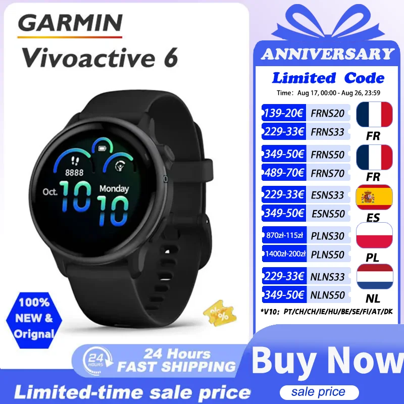Garmin Vivoactive 6 GPS Smartwatch AMOLED-Touchscreen Bis zu 11 Tage Akkulaufzeit Ganztägige Gesundheitsüberwachung Schlaf-Coaching 42mm