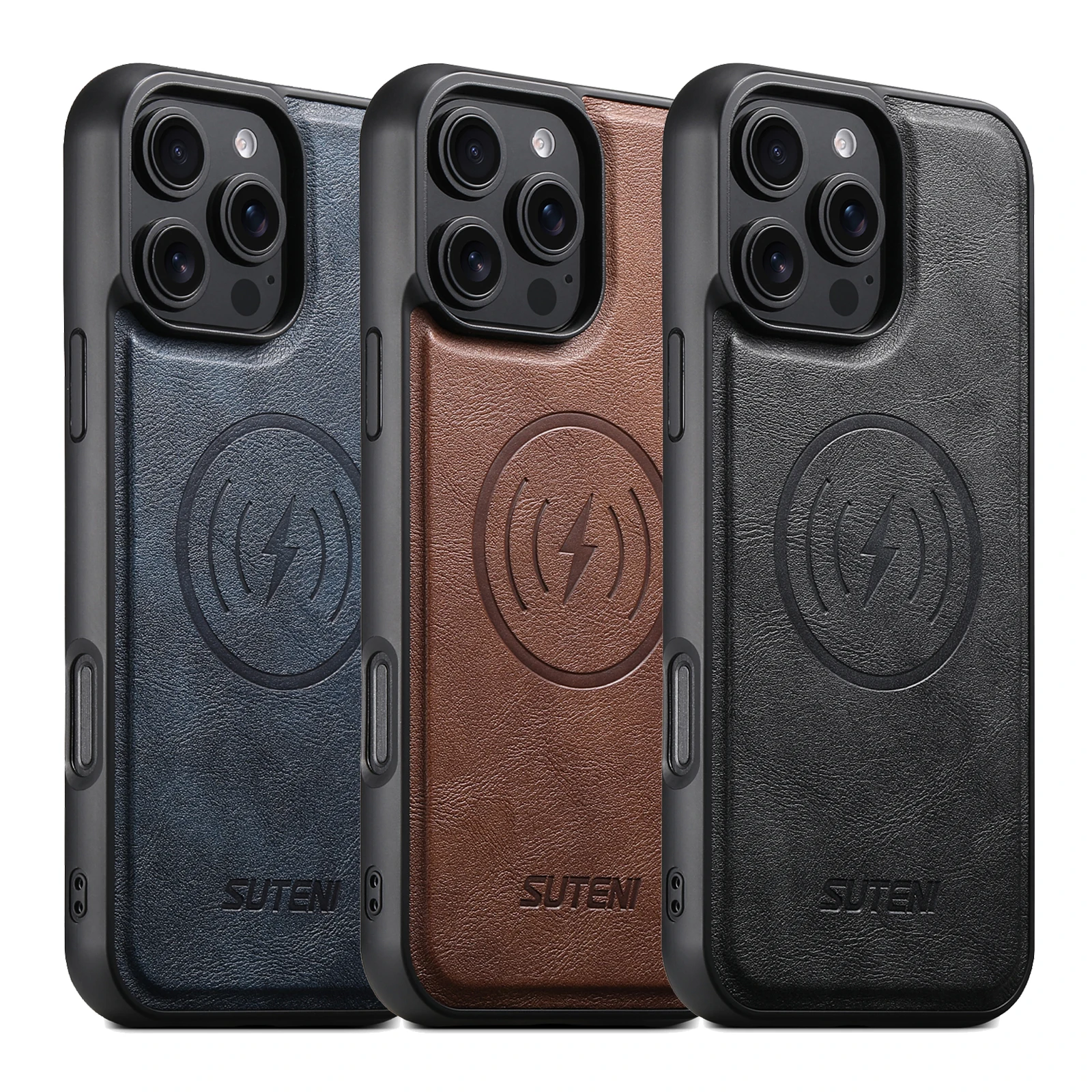 SUTENI Mattierte Kunstleder-Handyhülle mit Magnet und kabelloser Ladefunktion für iPhone 18 Pro Max 17 Air 16 Plus 15 14 Pro 13 12 – Detail 19