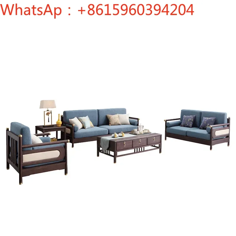 

New Chinese-style all-solid wood sofa combination of modern simple Chinese style light luxury living room Zen cloth sofa