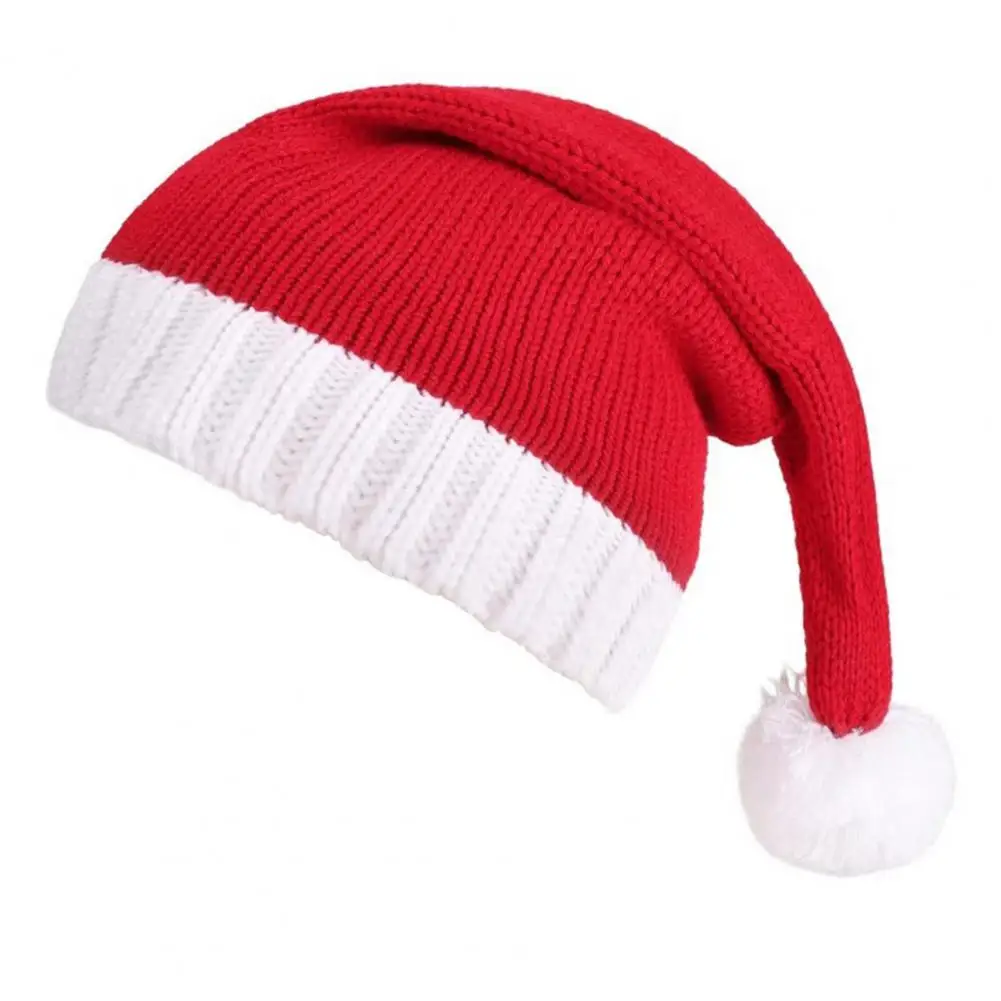 Thick Knit Beanie Festive Unisex Santa Hat for Christmas Party Thick Plush Beanie for Children Adults Contrast Color for Cosplay