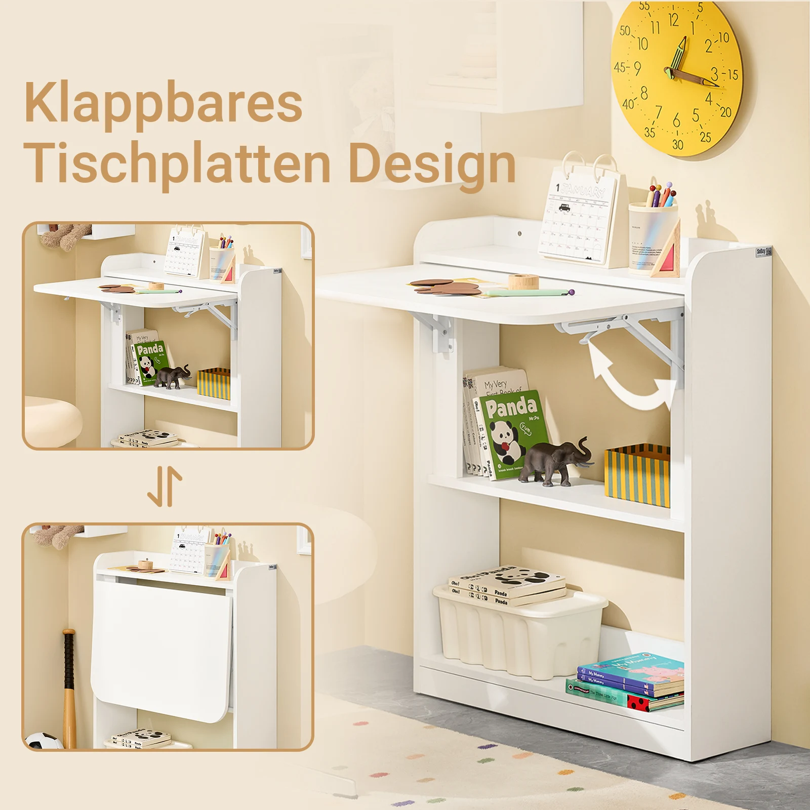 SoBuy FWT92 Schreibtisch klappbar Computertisch mit Ablagen Klapptisch Arbeitstisch Bürotisch für Homeoffice Wandtisch – Detail 2