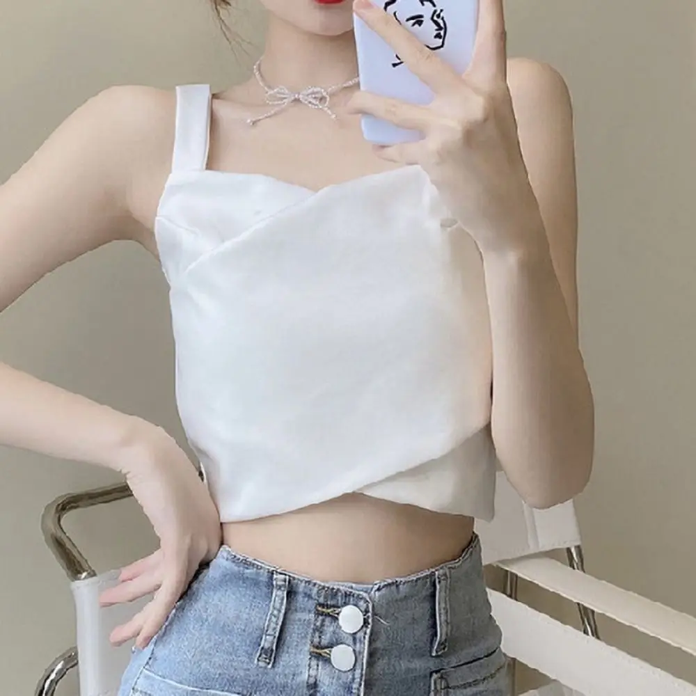 

Fashion Square Neck Sleeveless Crop Top Slim Fit Bottoming Shirt Sweet Girl's Vest Top Irregular Women Camisole Seaside