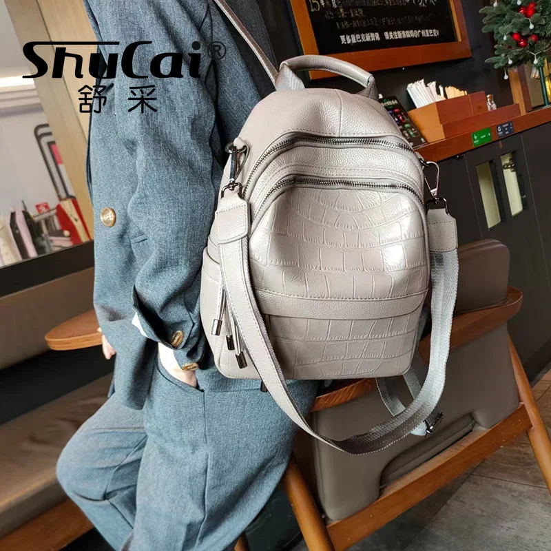 Leather backpack women\'s first layer cowhide fashion casual leather bag embossed large capacity travel bag factory wholesale