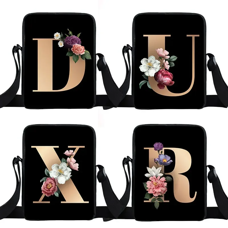 

A-Z Alphabet Flower Messenger Bag Women 26 Initial Letter Handbags Bridesmaid Party Bag Bridal Shoulder Bags Gift