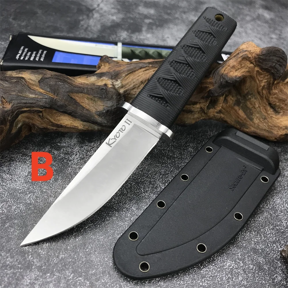 COLD Kyoto II Fixed Knife 8Cr13Mov Tanto Blade Reinforced Nylon Fiber Handle Hunting Tactical Knives Military Combat EDC Tool