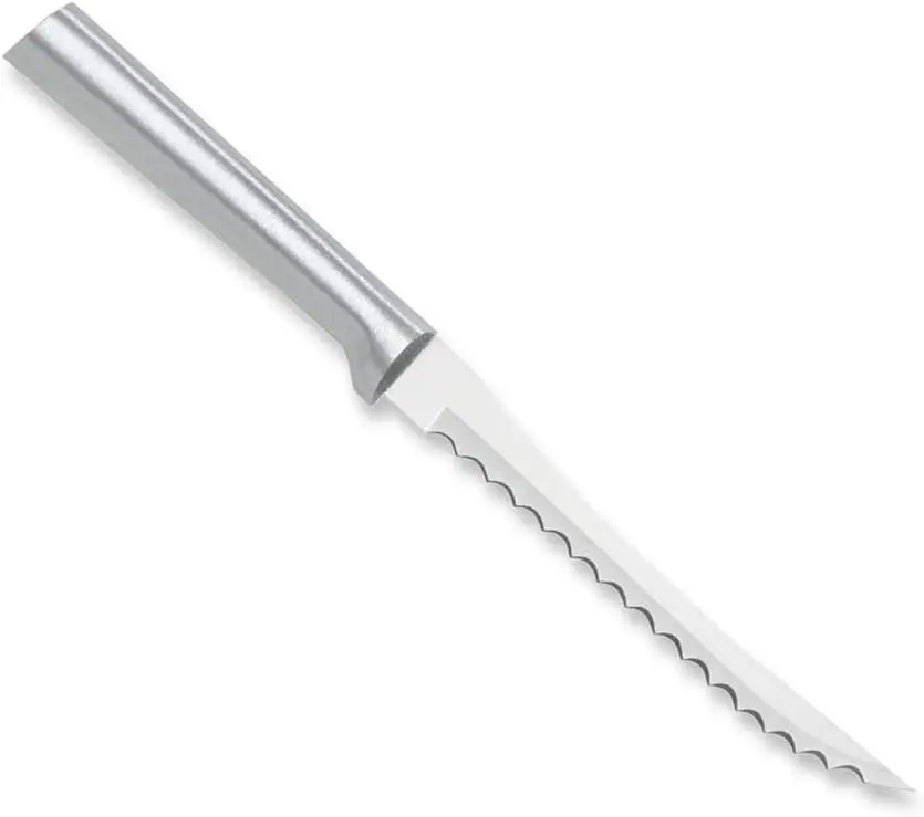 

5" Tomato Slicer Knife, Stainless Steel Serrated Blade, Silver Handle