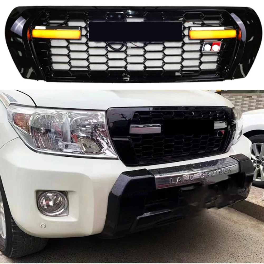 Car Front Bumper Grille grill Racing Grills With LED Lights  For Toyota Land Cruiser LC200 GR 2008-2015