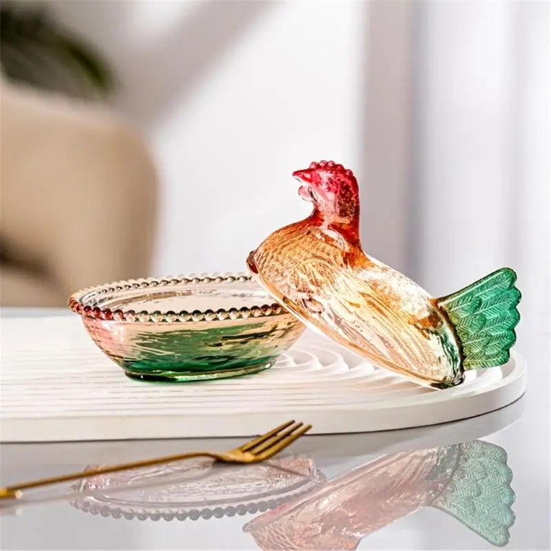 Crystal Glass Candys Box Hen on Nest Candy Jars with Lid Candy Dish Covered Table Decorations Dessert Plate Gift 
