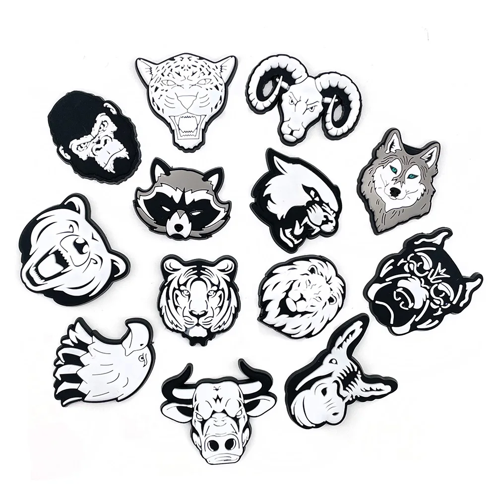 13Pcs/Set Black And White Animal Series PVC Shoe Charms Designer Decorations Clog Fit Wristbands Accessories