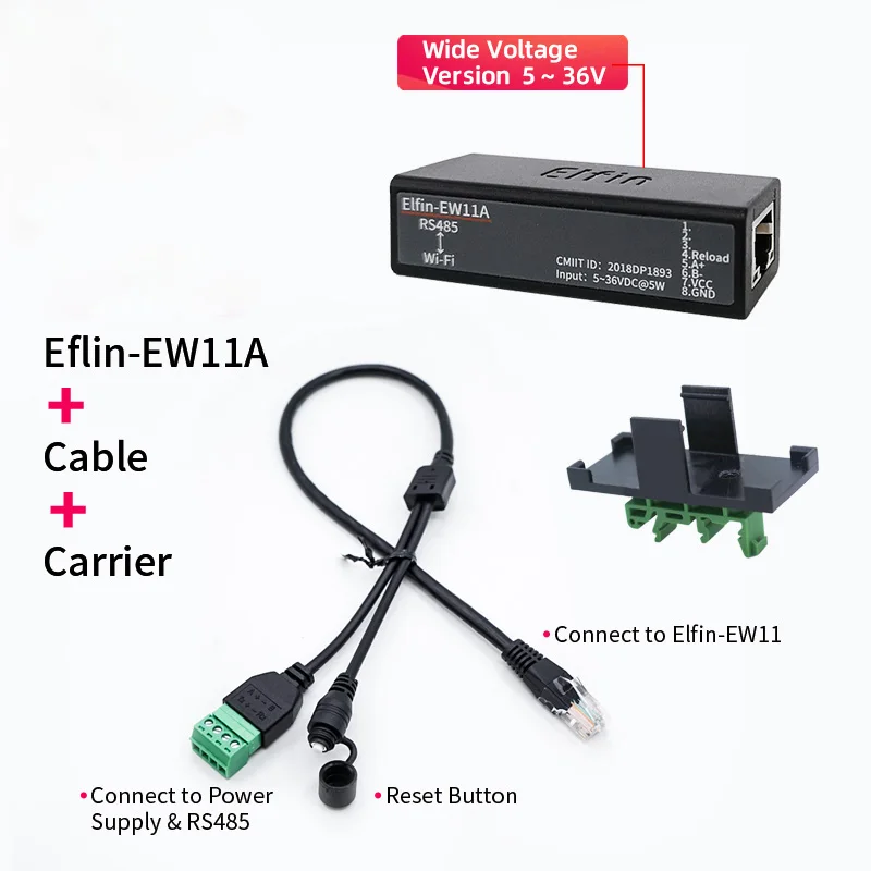 Dispositivos de rede sem fio Modbus, servidor serial, função IP, Modbus, RJ45, Elfin-EW11, 5-36V, RS485