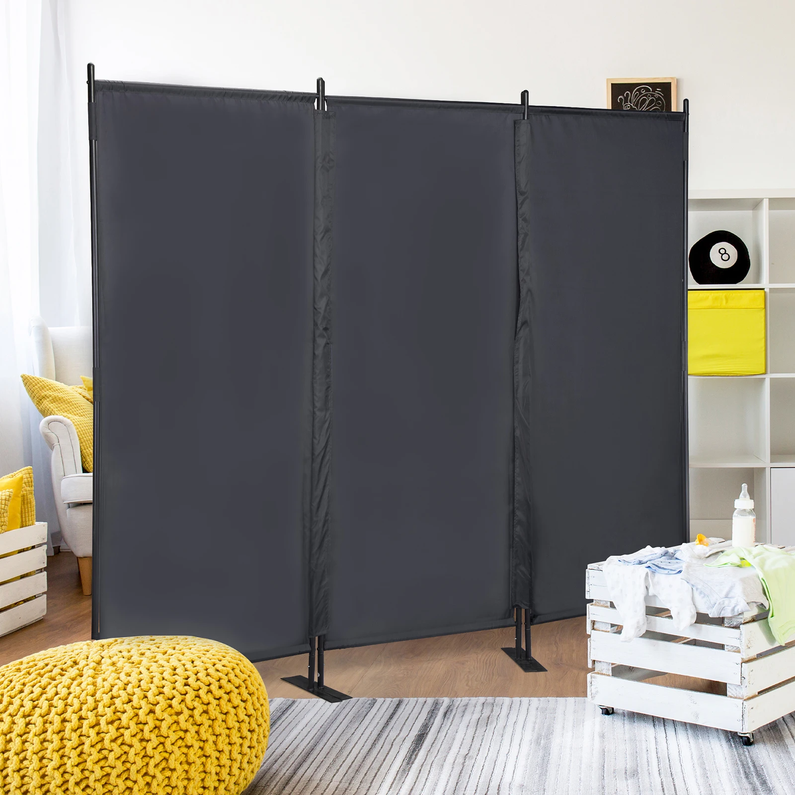 6 Ft Modern Room Divider 3-Panel Folding Privacy Screen Metal Standing Portable Wall Partition Indoor Outdoor Freestanding Wall