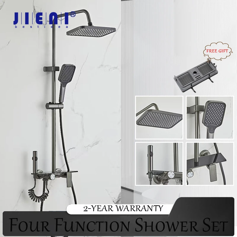 

JIENI Four Function Bathroom Shower Set Gun Gray Shower Faucet Rainfall Shower System With Hand Shower Bath Spout And Bidet