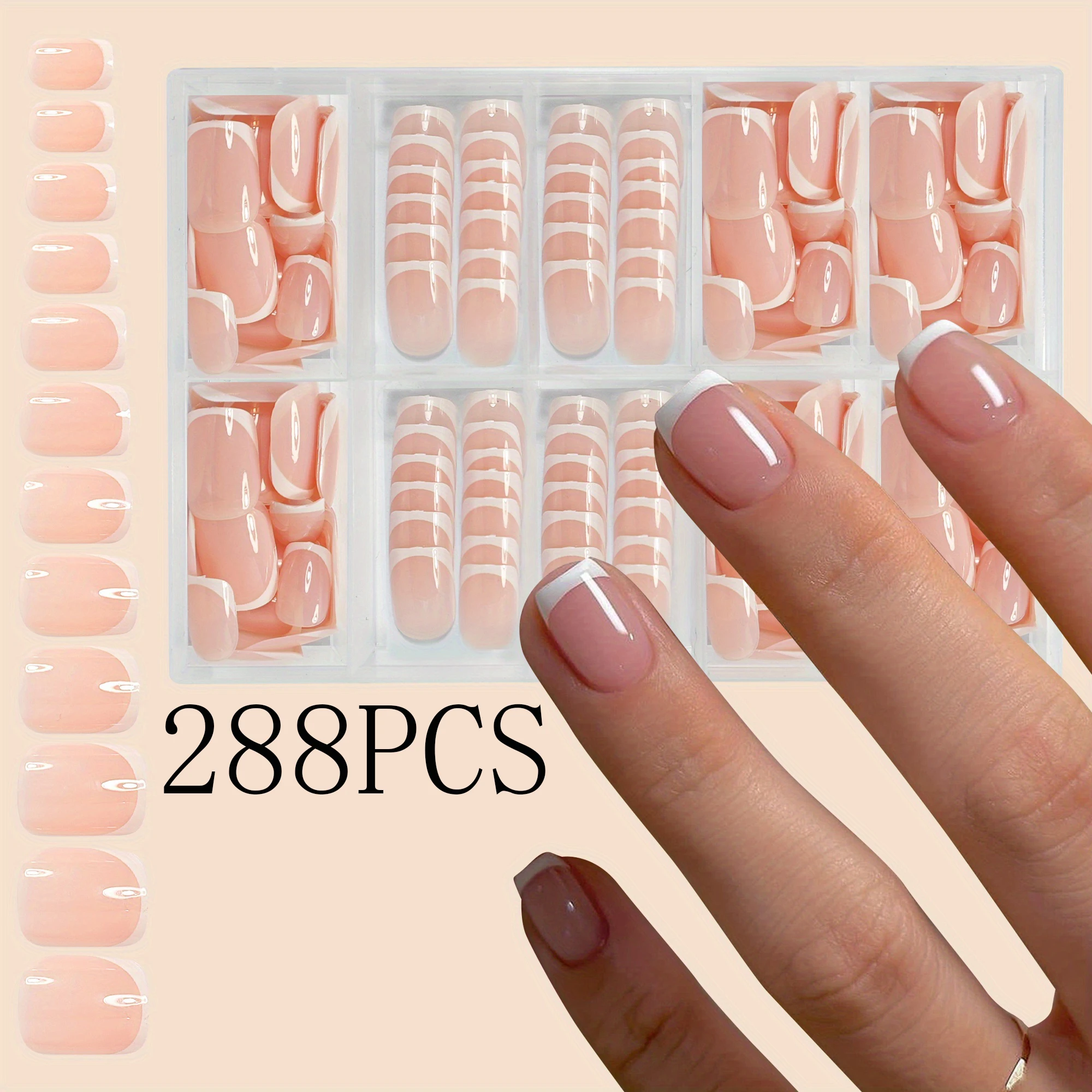 

288 шт./кор., белый французский остроконечный пресс для ногтей, короткий квадратный накладной пресс для ногтей, акриловый голый розовый пресс для ногтей, подходит для женщин
