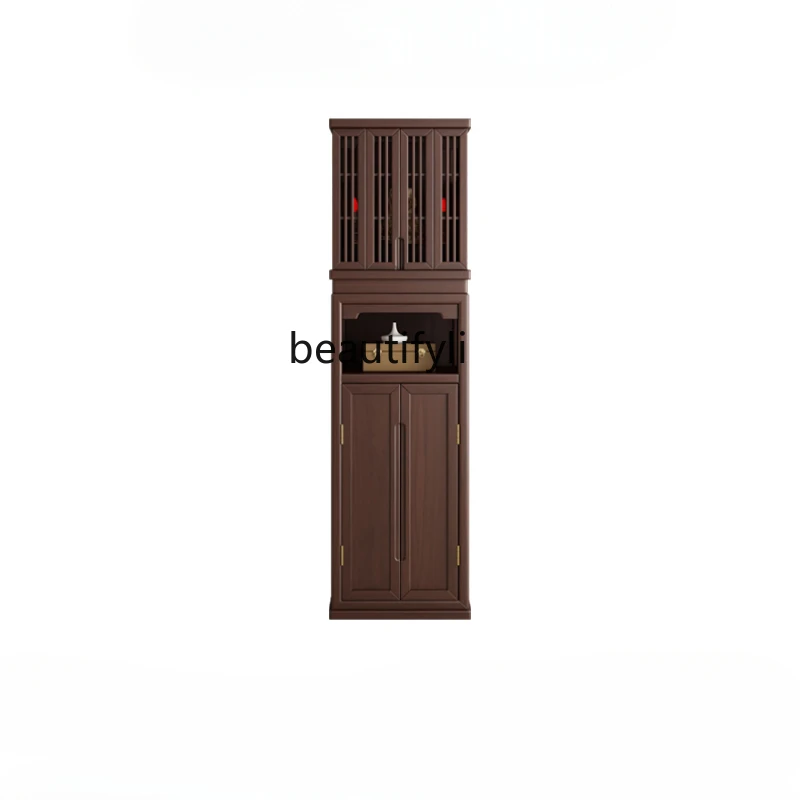 Solid Wood Shrine New Chinese Style Home with Door Altar Simple Buddha Shrine Black Walnut Altar Buddha Cabinet Clothes Closet