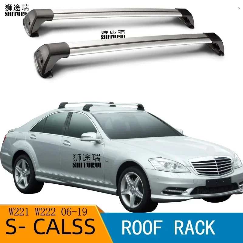 2 pcs For Mercedes-Benz S-Class W221 W222 2005-2019 Sedan roof bar car special aluminum alloy belt lock Led shooting CORSS RACK