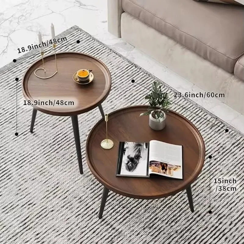 

Custom 2-Piece Walnut Modern Round Easy Assembly Nesting Coffee Tables Set for Living Room Solid Wood Coffee Table square