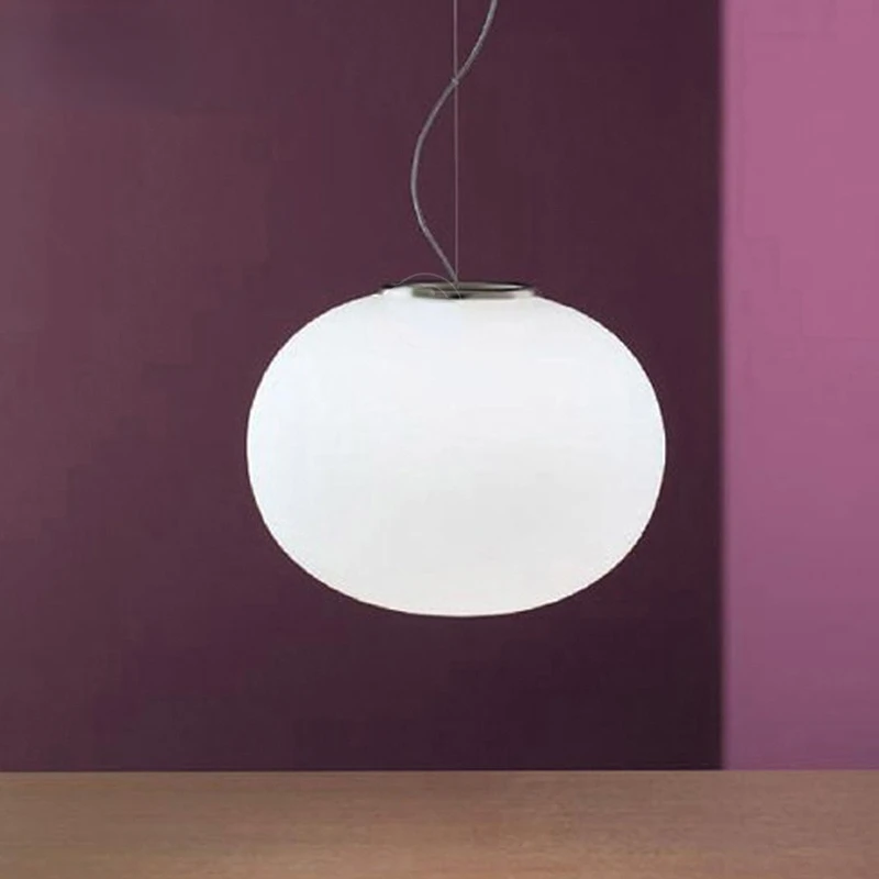 Imagem -02 - Bola de Vidro Branco Lâmpadas Penduradas Modernas Simples Led Oval Leitoso Pingente Iluminação de Vidro Plano Redondo Cabo Pingente Lâmpada