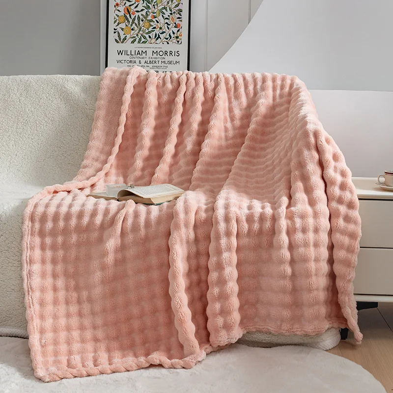 Premium Cozy Ruched Faux Fur Throw Blanket Double-Sided Soft Fuzzy Plush Textured Couch Decor Home Room Blanket