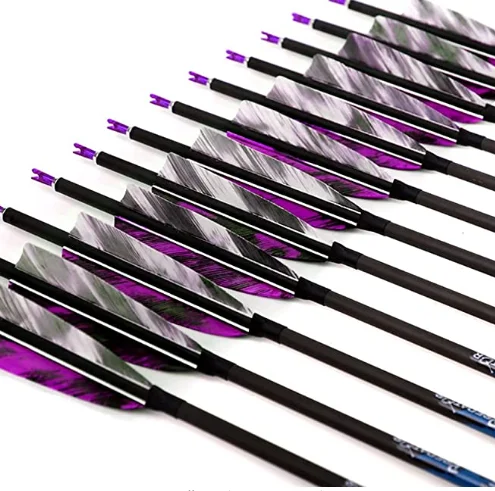 6/12pc id6.2mm pure carbon feathers arrow Spine250/300/340/400/500/600/700/800 with 4inch turkey feathers for Archery Bow Shooti