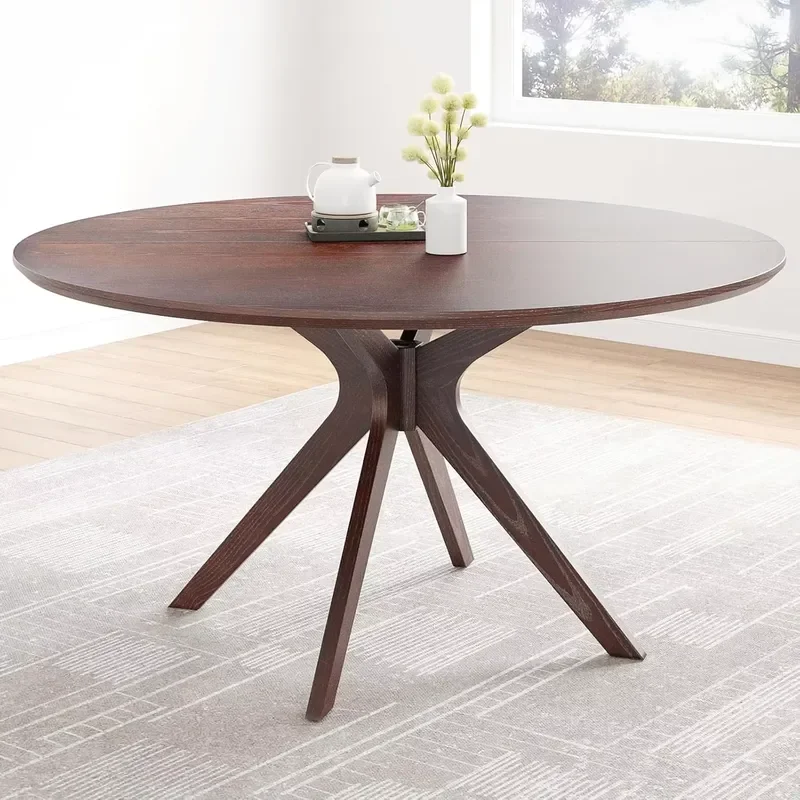 Round Natural Wood Dining Table for Living Room, Café, Easy Assembly, Modern Small Table for 2-4 People